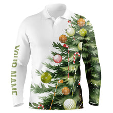 Load image into Gallery viewer, White Mens golf polo shirts custom Christmas tree golf shirt for mens, Christmas golf gifts NQS9070