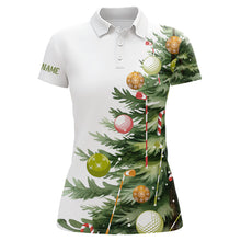 Load image into Gallery viewer, White Women golf polo shirts custom Christmas tree golf shirt for ladies, Christmas golf gifts NQS9070