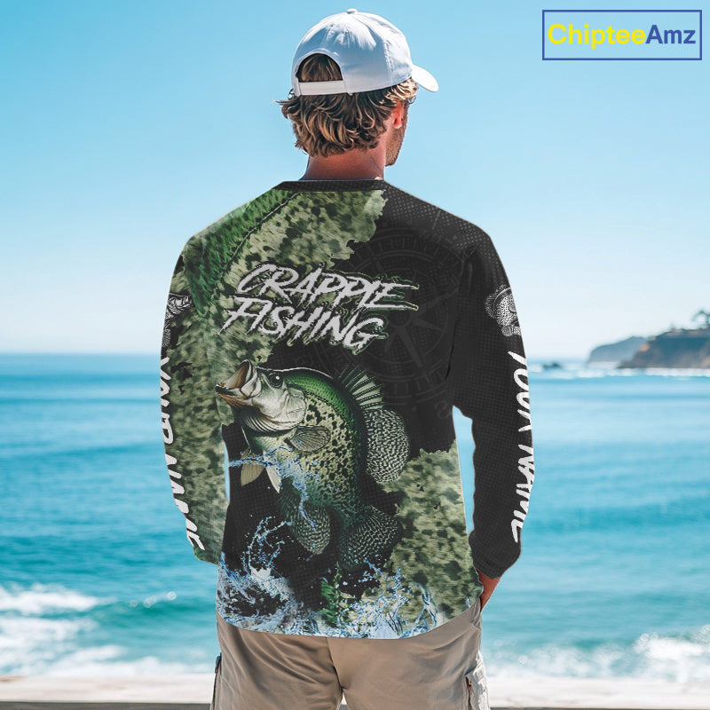 Personalized Crappie Fishing green scales compass fishing shirts Custom tournament fishing jerseys NQS11154