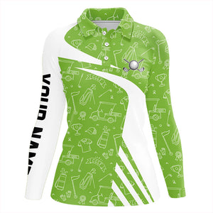 White and Green Golf pattern Womens golf polo shirts custom golf attire for ladies NQS9305