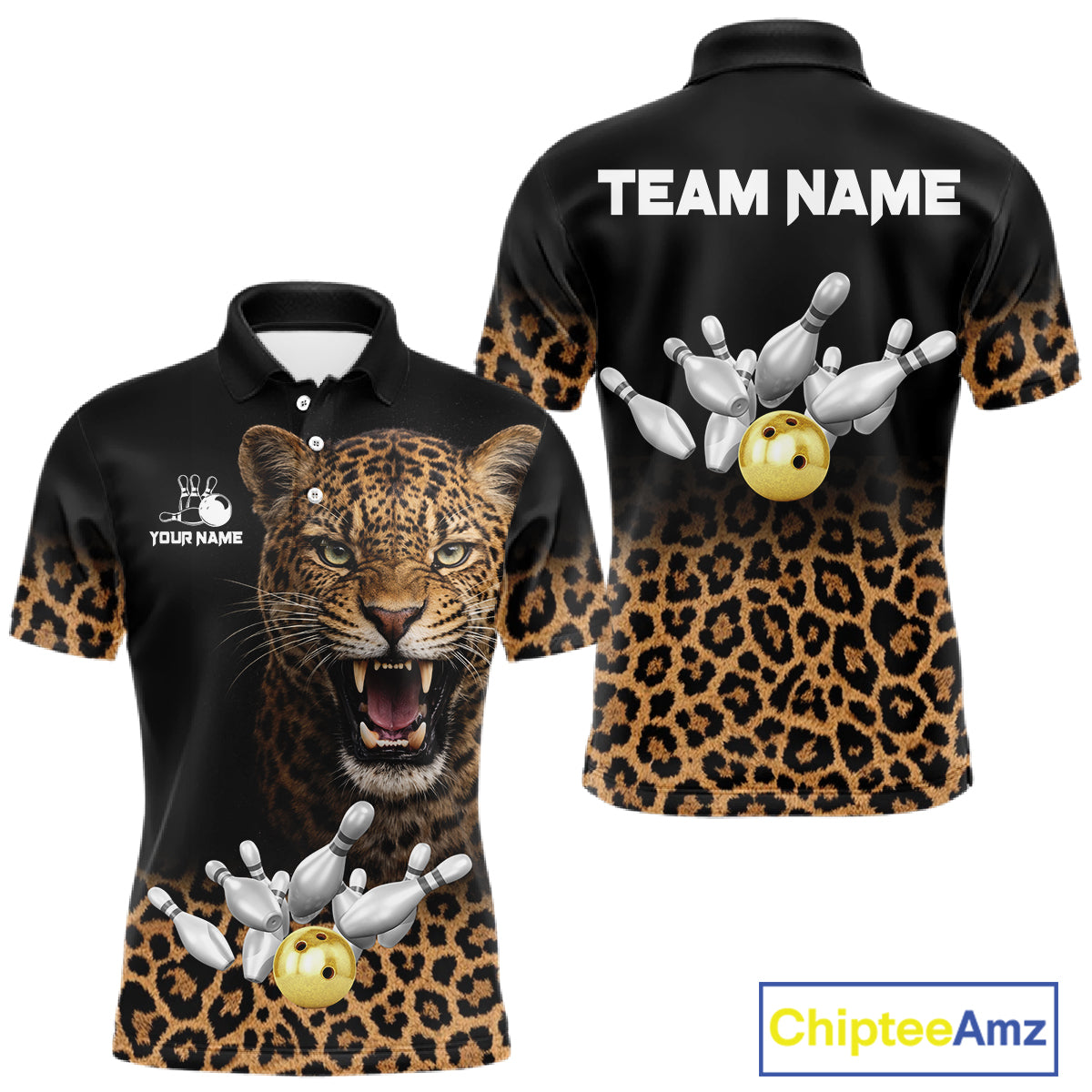 Custom Leopard Bowling Polo, Quarter Zip Jerseys for Men, Personalized Leopard Bowling Team shirts NQS11570