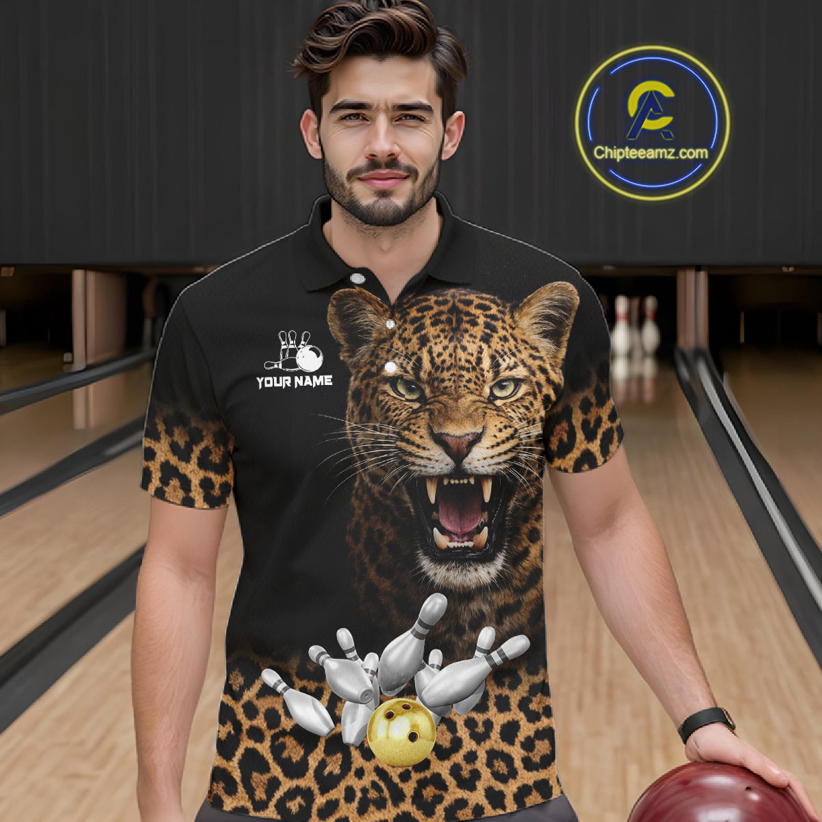 Custom Leopard Bowling Polo, Quarter Zip Jerseys for Men, Personalized Leopard Bowling Team shirts NQS11570