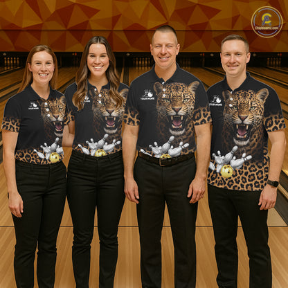 Custom Leopard Bowling Polo, Quarter Zip Jerseys for Women, Personalized Leopard Bowling Team shirts NQS11570
