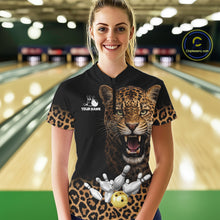 Load image into Gallery viewer, Custom Leopard Bowling Polo, Quarter Zip Jerseys for Women, Personalized Leopard Bowling Team shirts NQS11570
