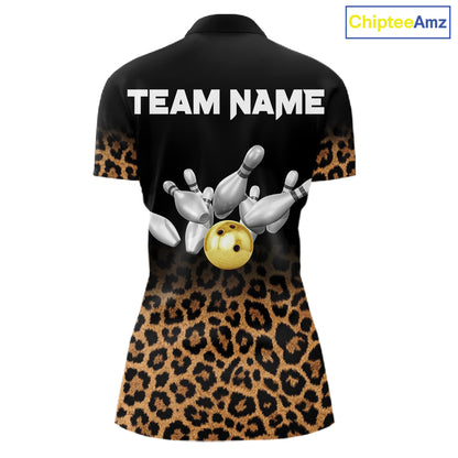 Custom Leopard Bowling Polo, Quarter Zip Jerseys for Women, Personalized Leopard Bowling Team shirts NQS11570