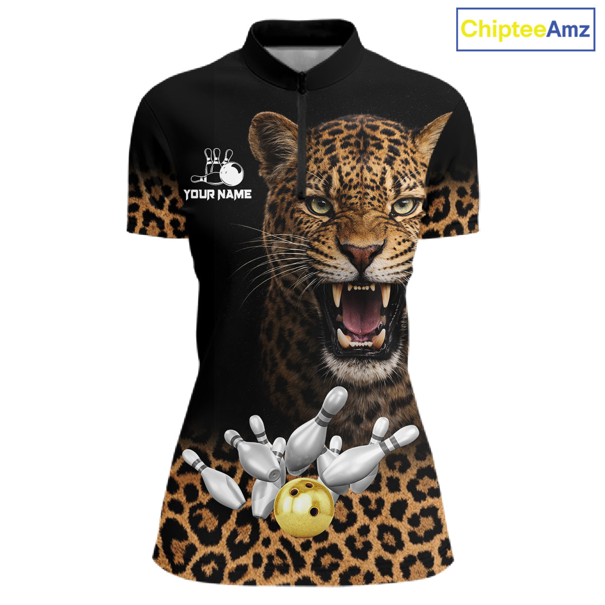 Custom Leopard Bowling Polo, Quarter Zip Jerseys for Women, Personalized Leopard Bowling Team shirts NQS11570