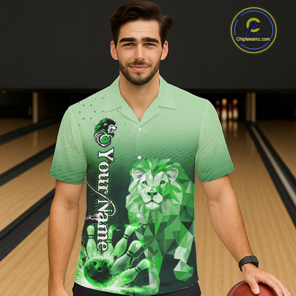 Green Lightning Lion Bowling Hawaiian Shirt Custom Lion Bowling Team jerseys NQS11568