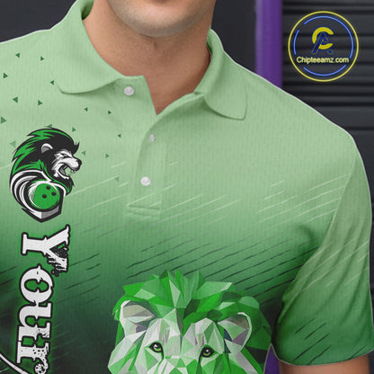 Green Lightning Lion Bowling Polo, Quarter Zip Shirts for Men Custom Lion Bowling Team jerseys NQS11568