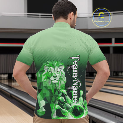 Green Lightning Lion Bowling Polo, Quarter Zip Shirts for Men Custom Lion Bowling Team jerseys NQS11568
