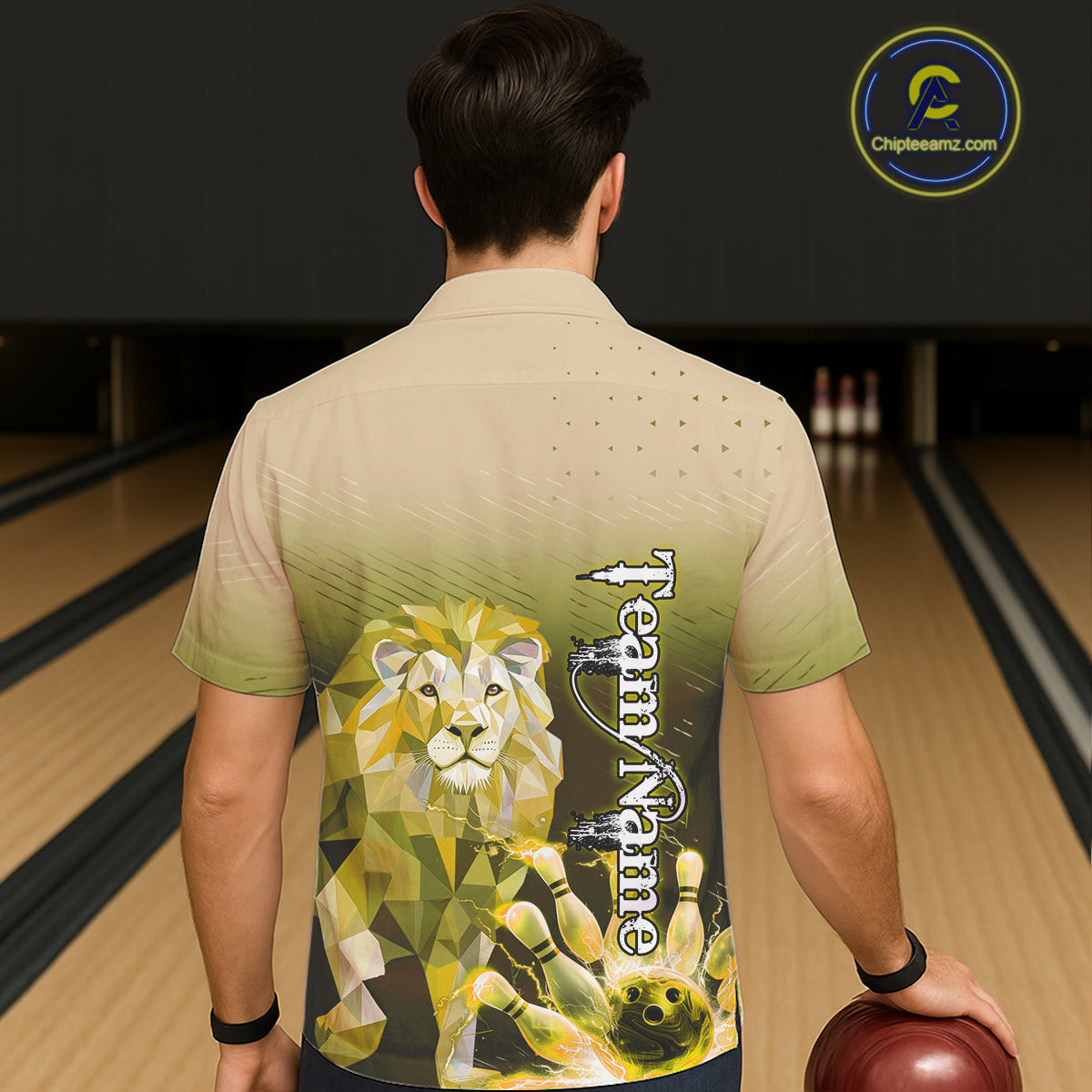 Yellow Lightning Lion Bowling Hawaiian Shirt Custom Lion Bowling Team jerseys NQS11569