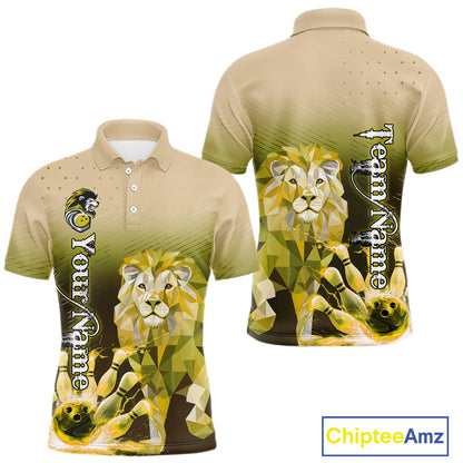 Yellow Lightning Lion Bowling Polo, Quarter Zip Shirts for Men Custom Lion Bowling Team jerseys NQS11569