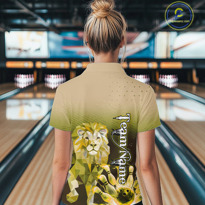 Yellow Lightning Lion Bowling Polo, Quarter Zip Shirts for Women Custom Lion Bowling Team jerseys NQS11569