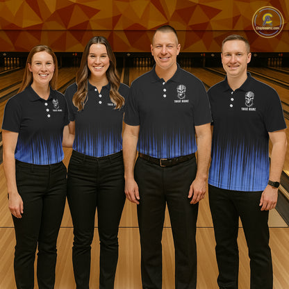 Black and Blue American Flag Skull Bowling Shirts for Women Custom Patriotic Bowling Team jerseys NQS11699