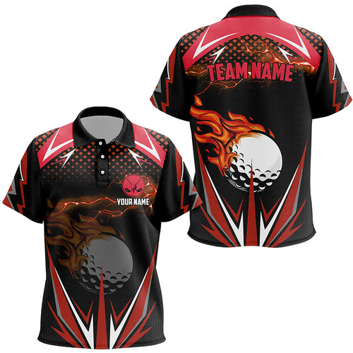 Black Kid golf polo shirts custom Red fire lightning team golf jerseys, golf attire for kid NQS7380