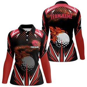 Black Womens golf polo shirts custom Red fire lightning team golf jerseys, golf attire for ladies NQS7380