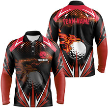 Load image into Gallery viewer, Black Mens golf polo shirts custom Red fire lightning team golf jerseys, golf attire for men NQS7380