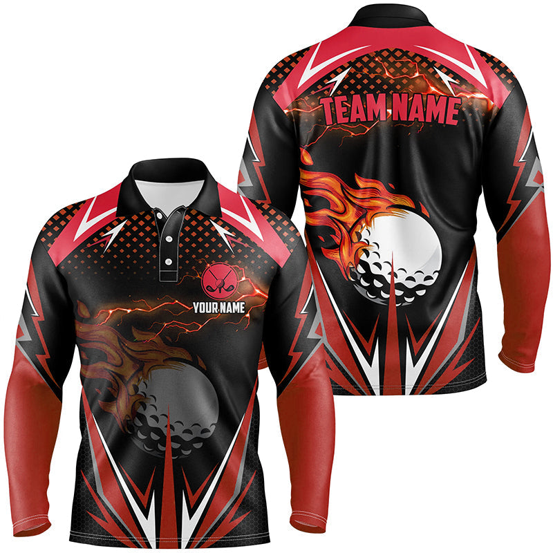 Black Mens golf polo shirts custom Red fire lightning team golf jerseys, golf attire for men NQS7380