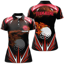 Load image into Gallery viewer, Black Womens golf polo shirts custom Red fire lightning team golf jerseys, golf attire for ladies NQS7380