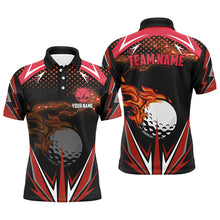 Load image into Gallery viewer, Black Mens golf polo shirts custom Red fire lightning team golf jerseys, golf attire for men NQS7380