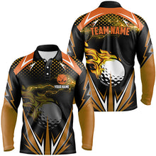 Load image into Gallery viewer, Black Mens golf polo shirts custom Orange fire lightning team golf jerseys, golf attire for men NQS7381