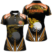 Load image into Gallery viewer, Black Womens golf polo shirts custom Orange fire lightning team golf jerseys, golf attire for ladies NQS7381