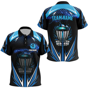 Black Kid Disc golf polo shirts custom blue fire lightning team disc golf jerseys, unique golf gifts NQS7382