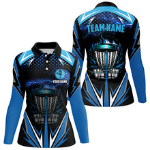 Load image into Gallery viewer, Black Women disc golf polo shirts custom blue fire lightning team disc golf jerseys, unique golf gifts NQS7382