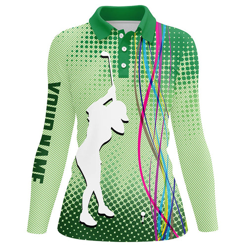 Green pattern Womens golf polo shirts custom sport ladies golf tops, cool golf gifts for women NQS7385