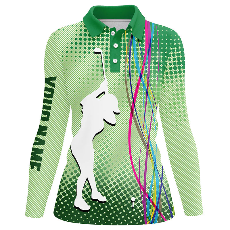 Green pattern Womens golf polo shirts custom sport ladies golf tops, cool golf gifts for women NQS7385