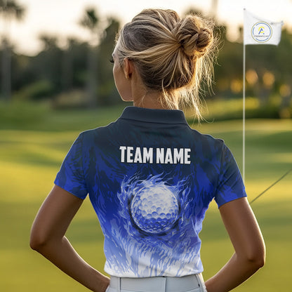 Funny Flamingo Blue camo flame golf ball Women Golf Polo Shirt Custom Flamingo Golf attire for ladies NQS9800