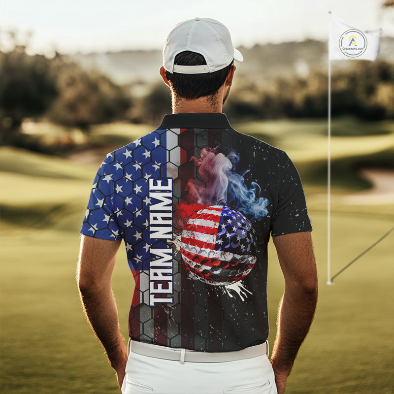 Smoke Golf ball American Flag pattern Mens Golf Polo Shirts Custom Patriotic Golf attire for men NQS9801