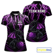 Load image into Gallery viewer, Black &amp; Purple Lightning Thunder Dragon Women Bowling Shirts Custom Dragon Bowling Team Shirt Uniform NQS9805