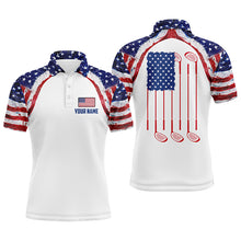 Load image into Gallery viewer, Watercolor American flag white Mens golf polo shirt custom mens patriotic polo shirts golfing gift NQS5376