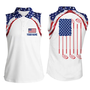 Watercolor American flag white Womens sleeveless polo shirts custom golf tops for ladies golf gift NQS5376