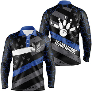 Black American flag Men bowling shirts Custom bowling camo Team Jerseys, gift for Bowlers | Blue NQS7575