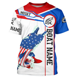 Angry Musky American flag patriotic fishing Custom name and boat name tournament fishing shirts NQS5601