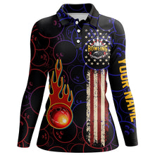 Load image into Gallery viewer, Custom American flag black Bowling polos Shirts For Women, patriotic Bowling tournament Jerseys NQS5615