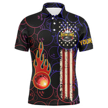 Load image into Gallery viewer, Custom American flag black Bowling polo Shirts For Men, patriotic Bowling tournament Jerseys NQS5615