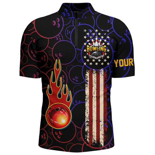 Custom black bowling shirt for men – personalized team jersey front view