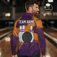 Load image into Gallery viewer, Orange &amp; Purple Grunge Camo Heartbeat Bowling Polo, 1/4 Zip Shirt For Men Custom Bowling Team Jersey NQS10039