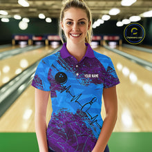 Load image into Gallery viewer, Blue and Purple Grunge Camo Heartbeat Women Bowling Polo, 1/4 Zip Shirt Custom Bowling Team Jersey NQS10040