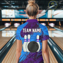 Load image into Gallery viewer, Blue and Purple Grunge Camo Heartbeat Women Bowling Polo, 1/4 Zip Shirt Custom Bowling Team Jersey NQS10040