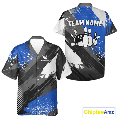 Blue Grunge pattern Bowling Team Hawaiian Shirt Custom Bowling Uniform Bowler Outfits NQS10041