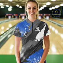 Load image into Gallery viewer, Blue Grunge pattern Bowling Team Shirt For Women Custom Bowling jersey Uniform Bowler Outfits NQS10041