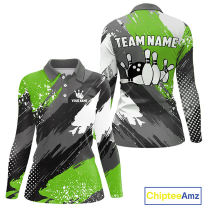 Green Grunge pattern Bowling Team Shirt For Women Custom Bowling jersey Uniform Bowler Outfits NQS10042