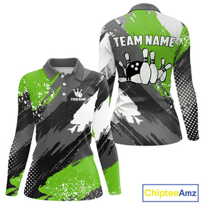 Green Grunge pattern Bowling Team Shirt For Women Custom Bowling jersey Uniform Bowler Outfits NQS10042
