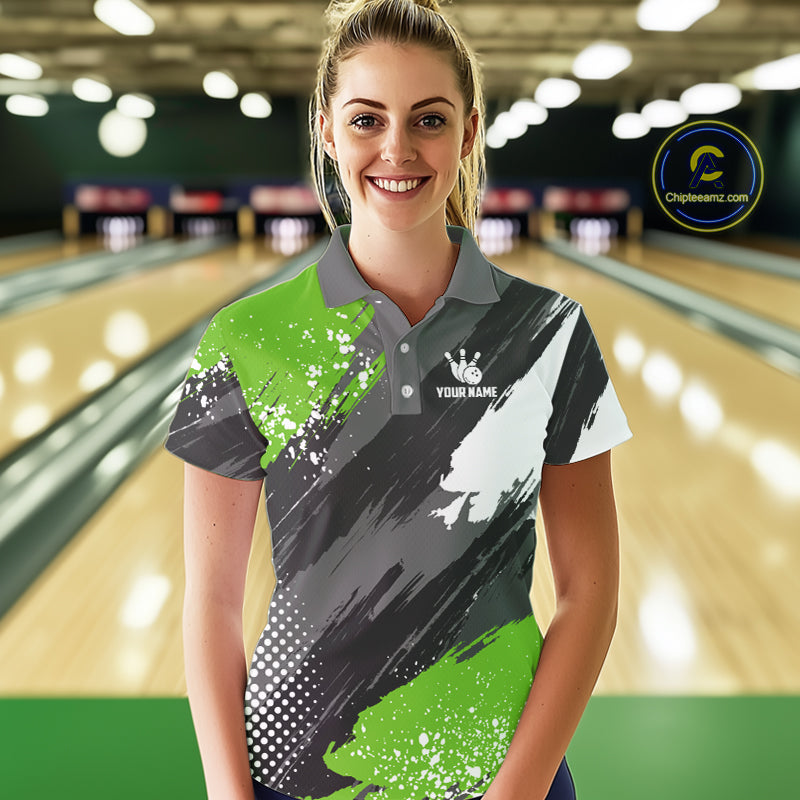 Green Grunge pattern Bowling Team Shirt For Women Custom Bowling jersey Uniform Bowler Outfits NQS10042