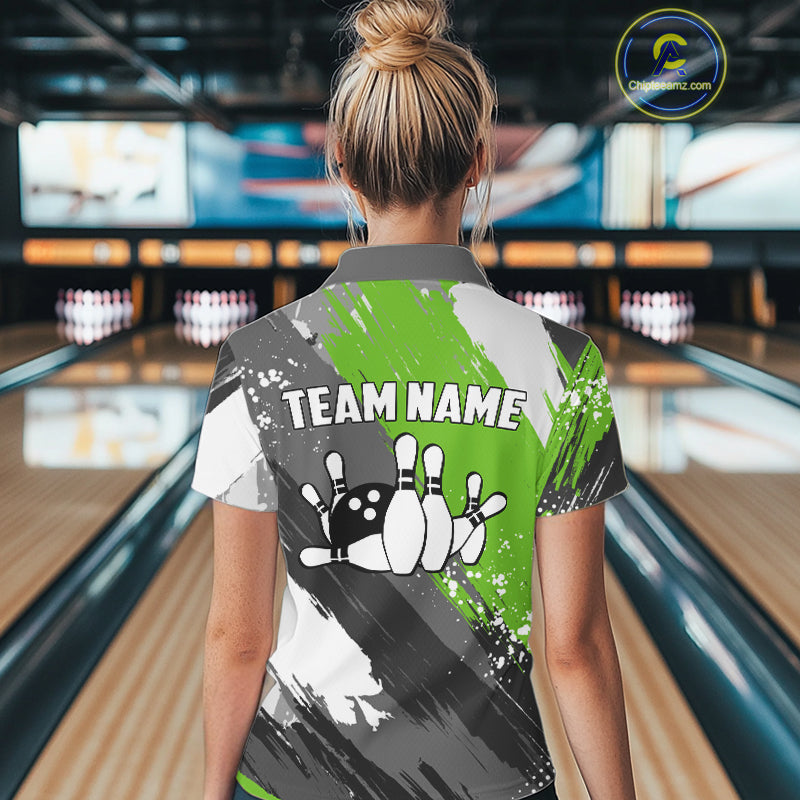 Green Grunge pattern Bowling Team Shirt For Women Custom Bowling jersey Uniform Bowler Outfits NQS10042