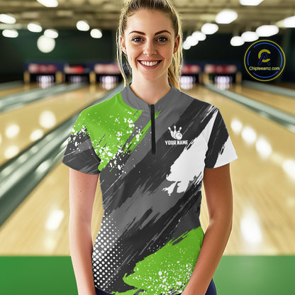 Green Grunge pattern Bowling Team Shirt For Women Custom Bowling jersey Uniform Bowler Outfits NQS10042