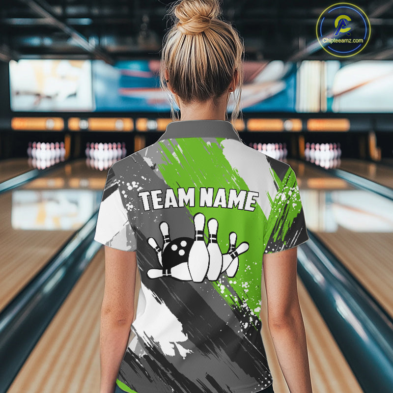 Green Grunge pattern Bowling Team Shirt For Women Custom Bowling jersey Uniform Bowler Outfits NQS10042